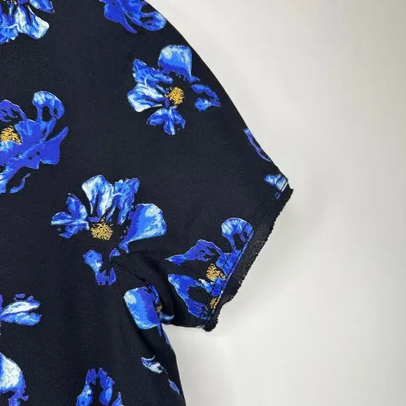 Proenza Schouler Floral Print Blue Black Tie Back Short Sleeve Mini Shift Dress - Picture 6 of 16